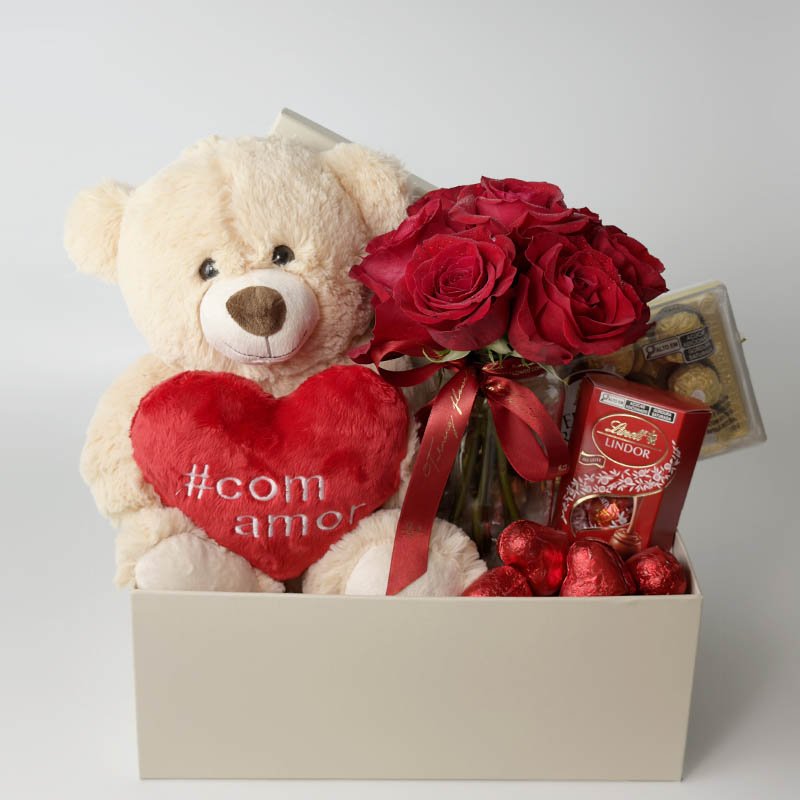 Caixa Com Pelúcias, Rosas e Chocolate - Romance - Imagem 3
